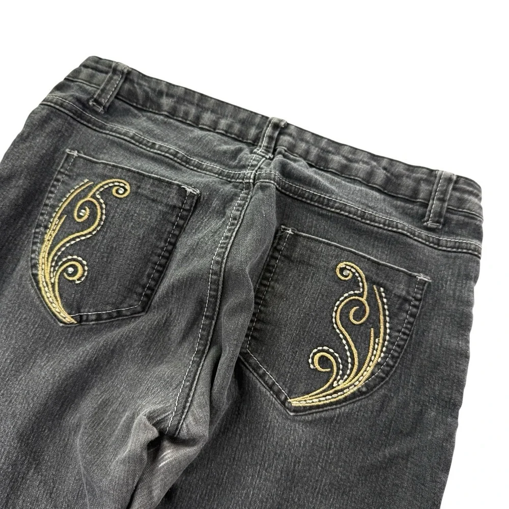 Charlotte Jeans Women's Black Denim Bermuda Shorts Size 12 Embroidered Pockets